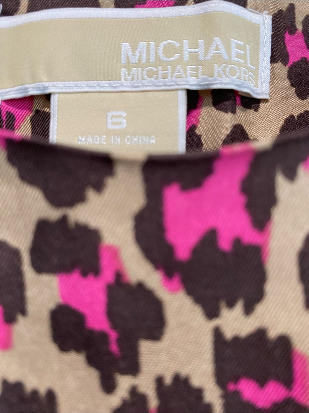 MICHAEL Michael Kors Hot Pink, Brown & Tan Leopard Print fully lined silk dress